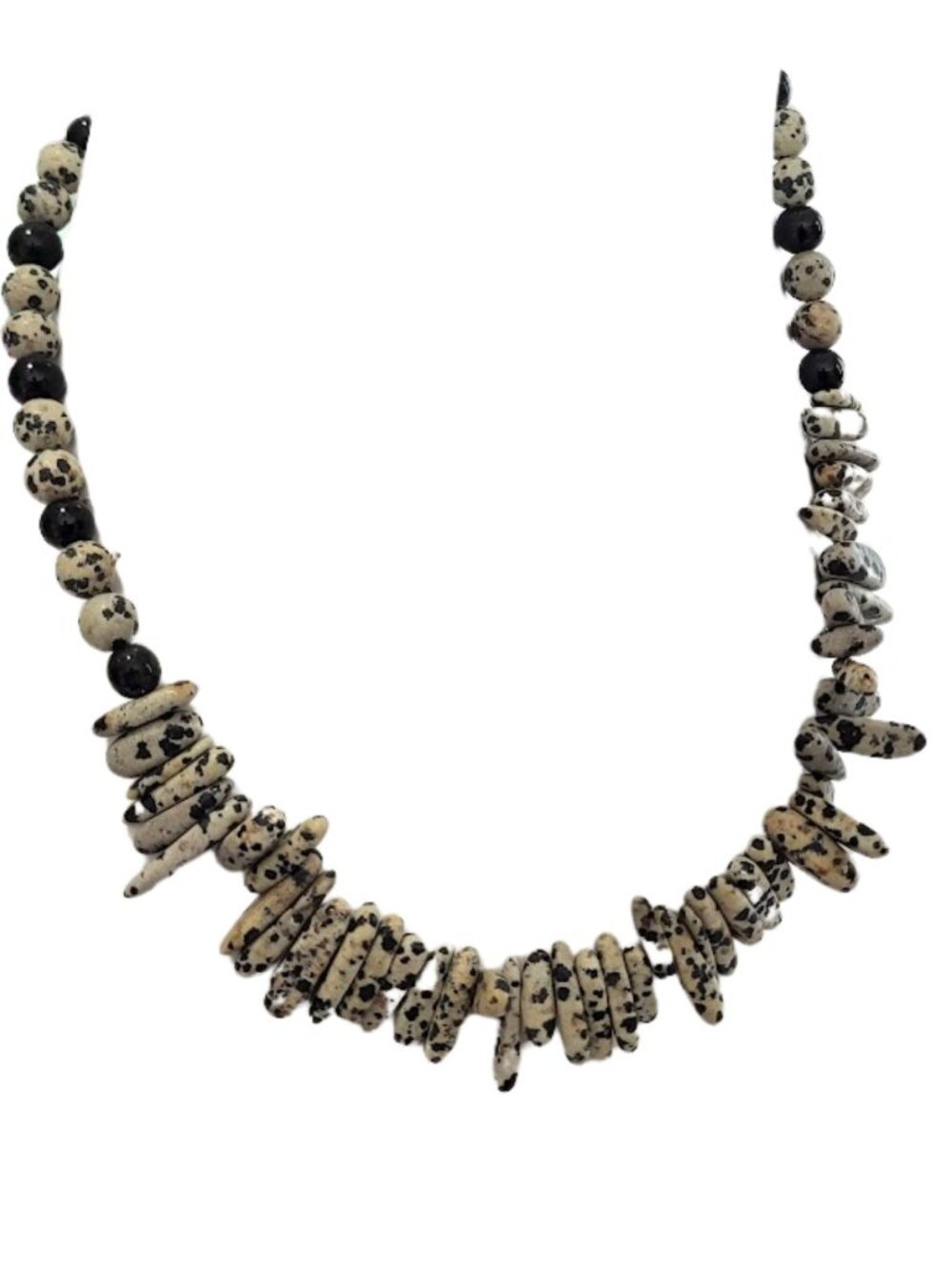 Handmade Tan & Black Dalmatian Jasper Stone Chipped Beaded Choker Necklace